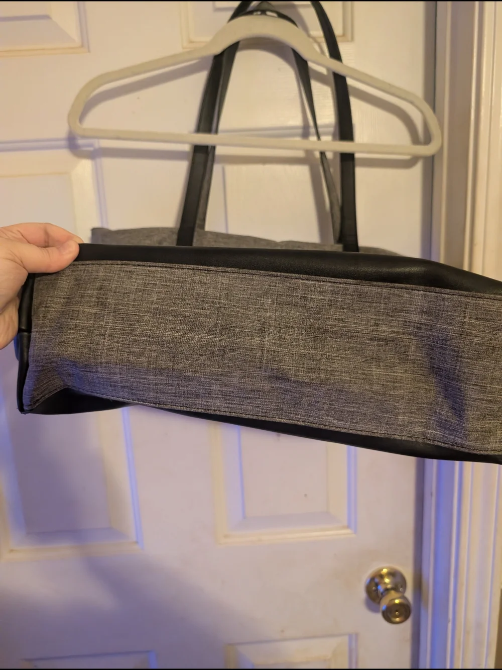Grey and Black Tote Bag with Faux Leather Trim